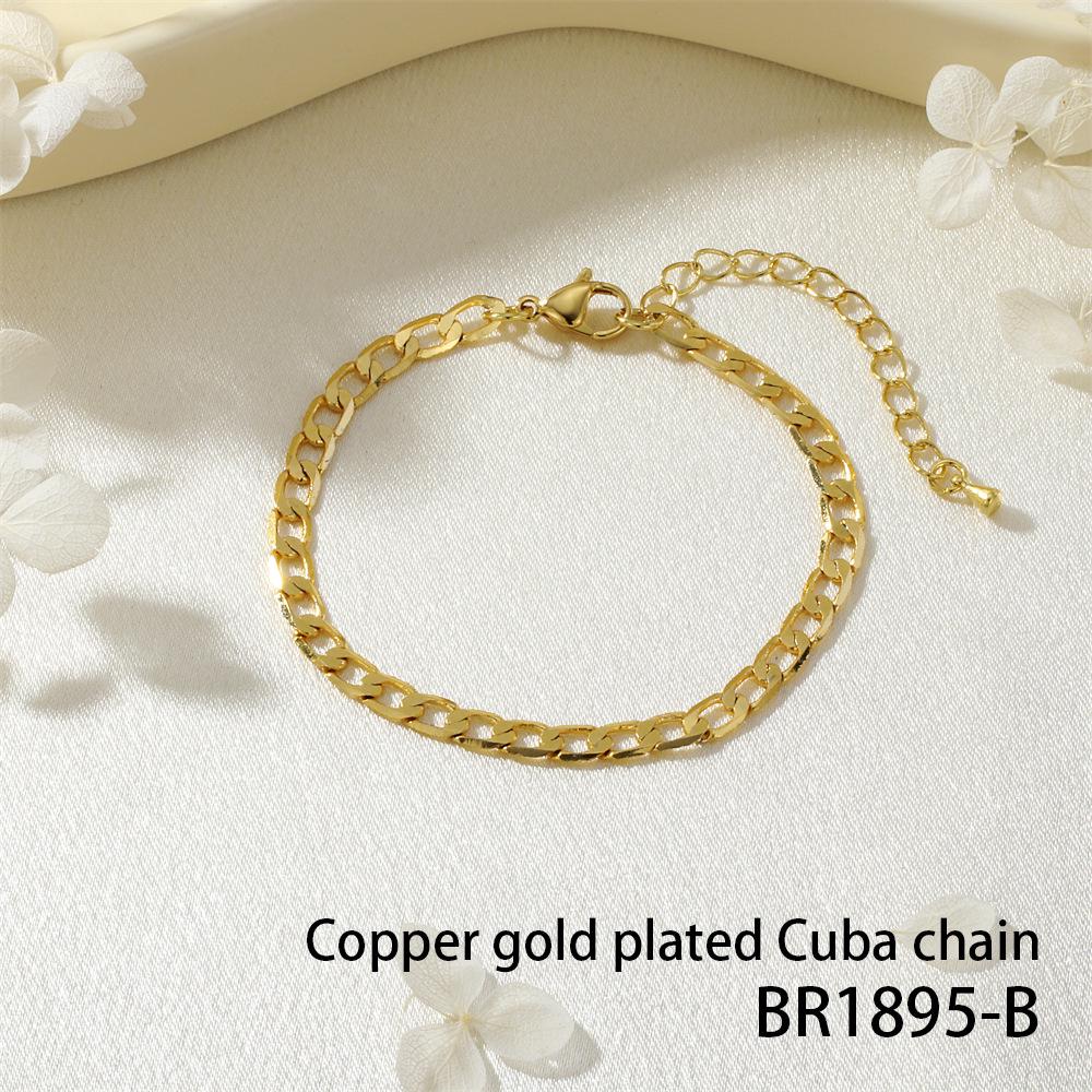 18K Gold-Plated Copper Modern Figaro Cuban Chain Hip Hop Bracelet - Versatile Daily Fashion