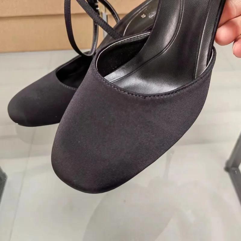 Fashion Sexy Ankle Strap Women's Shoes 2025 Summer Luxury Designer Shallow High Heels Stilettos Black Comfort Square Toe Ladies Sandals