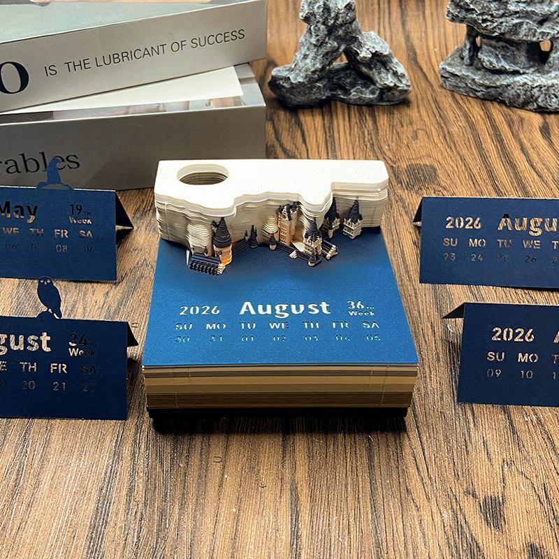Time Piece Calendar 2026 Desk Calendar With Led Light 3D Tear-Away Calendar Paper Carving Art Memo Pad Notepad Gift Christmas