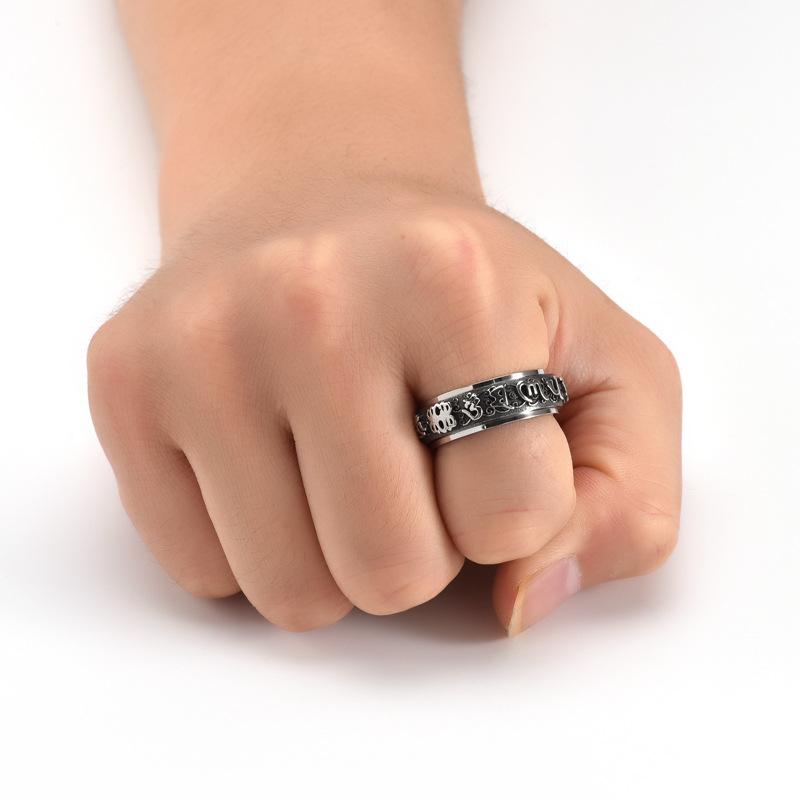 Men's Stainless Steel Six Word Mantra Rotatable Ring Vintage Jewelry