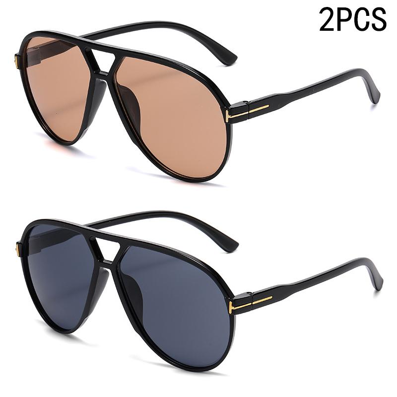 1PCS Letter T Double Beam Large Frame Toad Mirror Retro Pilot Sunglasses JH3004