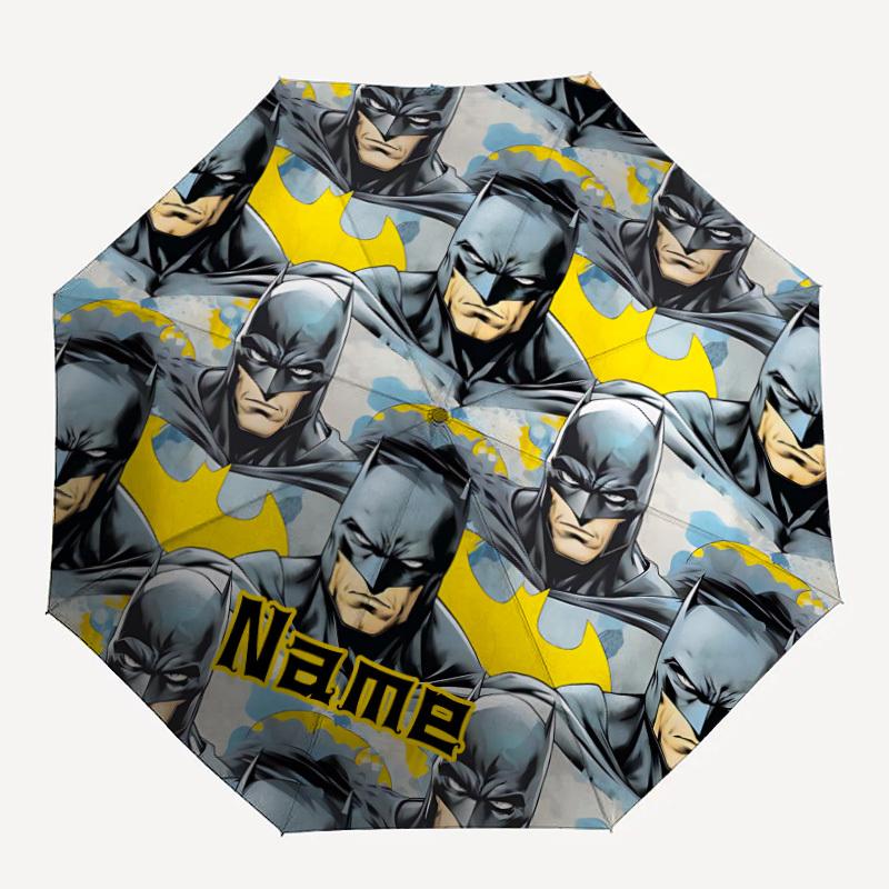 

1pc Batman Pattern Custom Name Automatic Folding Umbrella - Compact 8-Rib Design, Durable Plastic & Iron, Daily Use 002