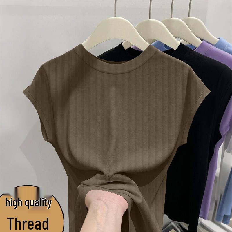 Stylish Women's Short-Sleeve Batwing T-Shirt - Summer Chic, Round Neck, Loose Fit, Slimming Thin Top.
