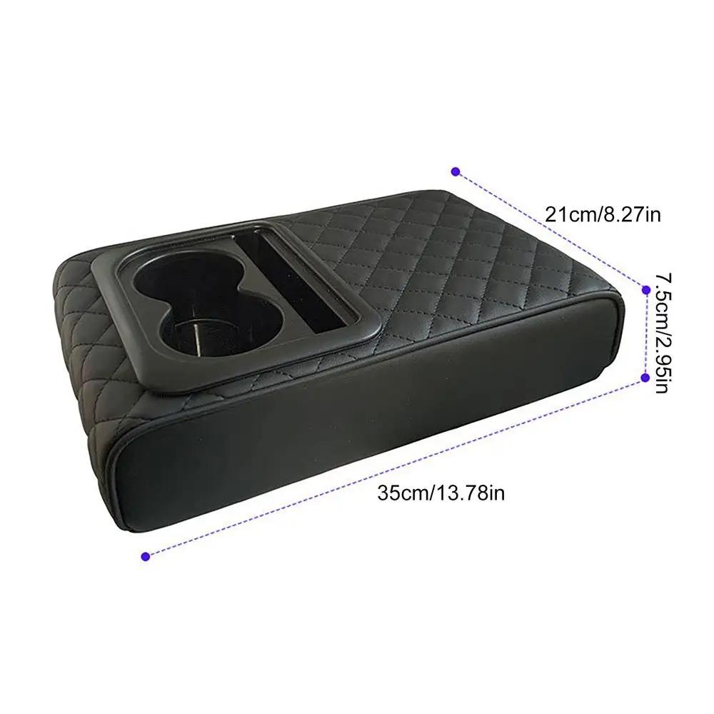 Auto Center Console Armrest Cushion With 2 Cup Holder PU Leather Armrest Pad Portable Car Amrest Pillow Cover Height Pad