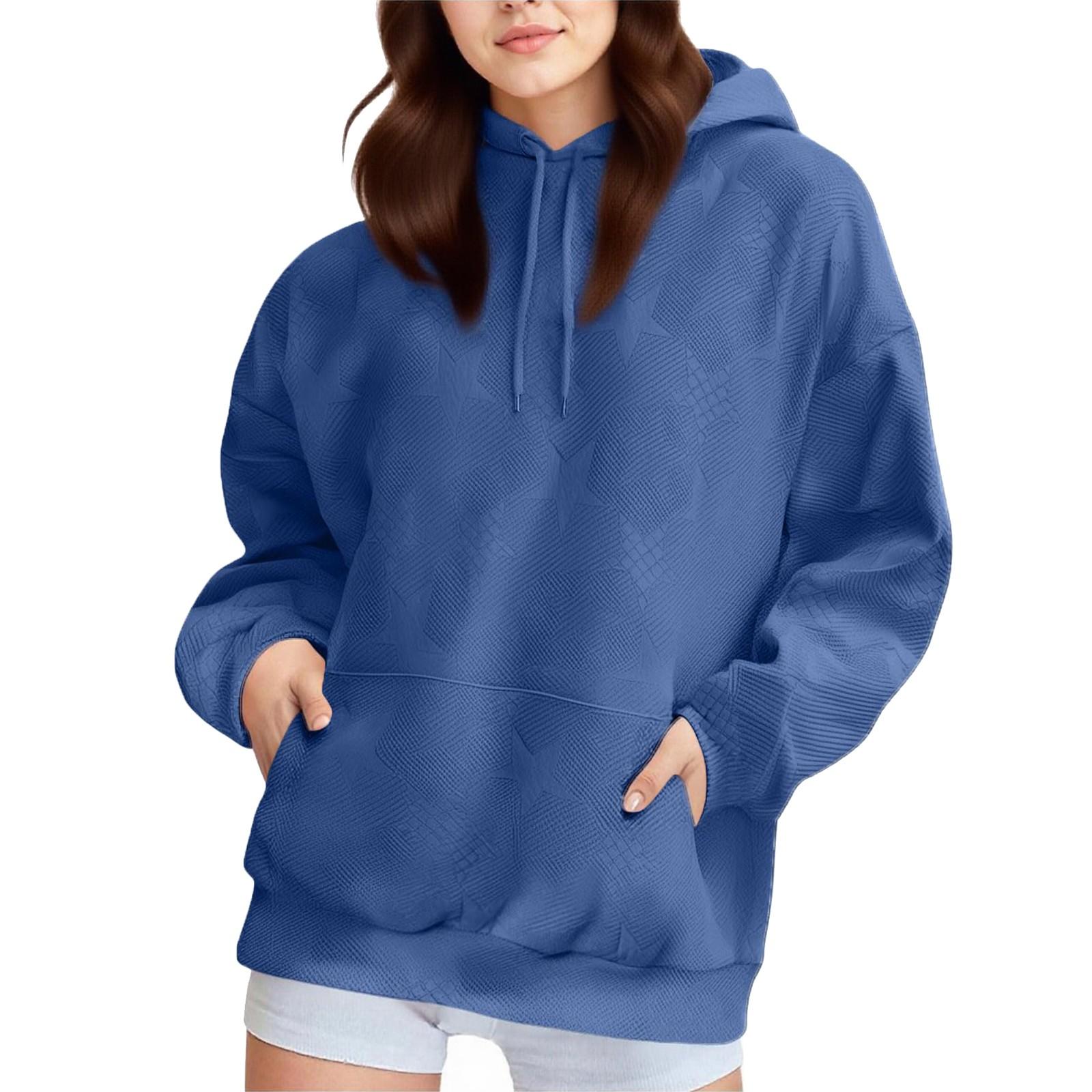 

Женский свободный пуловер с длинными рукавами, круглым вырезом и карманом, спортивный повседневный свитшот XL синий