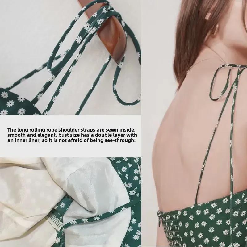 2018 Summer French Floral Spaghetti Strap Square Neck Camisole Women's Backless Mini Dress