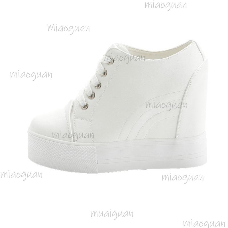 

Spring Autumn White Women s Vulcanize Shoes Height Increasing Wedges Platform Casual Shoes for Woman Lace-up Fashion Sneakers 34 белый