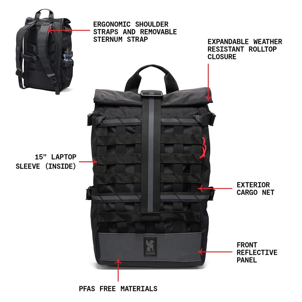 Chrome BARRAGE 22L PACK Backpack (Current Model) BXRFBLACK XRF Black Reflective 22L Fully Waterproof
