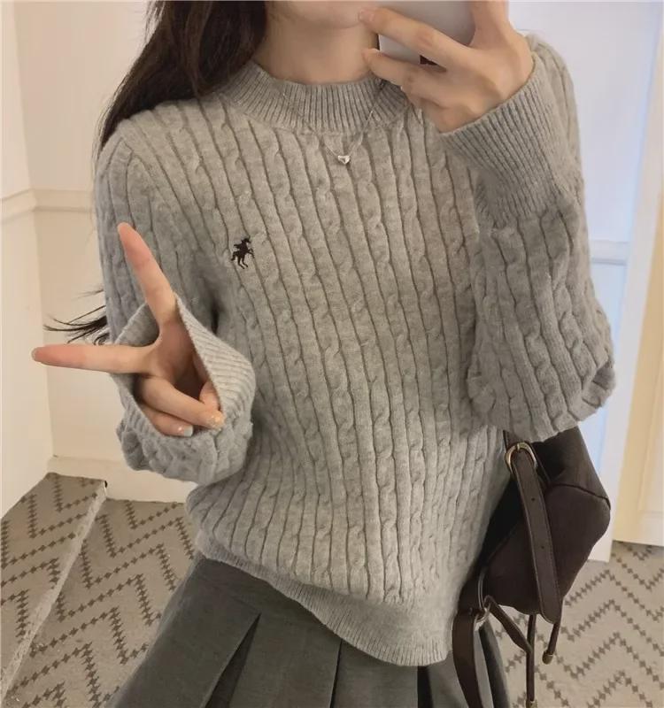 Women's Off-White College-Style Thick Embroidered Knit Sweater, Autumn/Winter Design