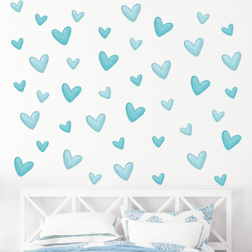 Süße Ästhetische Girly Minzgrüne Herz Wandaufkleber, Selbstklebende Deko für Schlafzimmer Wohnzimmer Dekoration