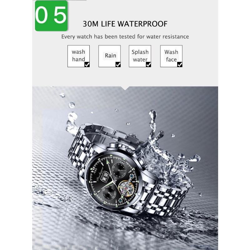 POEDAGAR Business Watch Men Luxury Fashion Stainless Steel Sport Watches Masculino