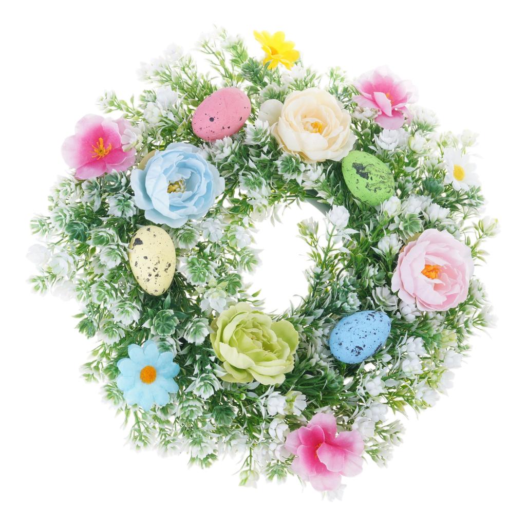 Decorative Flower Wreath with Wildflowers and Eggs Easters Garlands for Front Door Decoration Seasonal Accessories