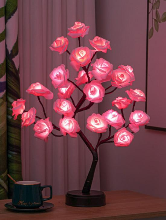 Romantic LED Rose Flower Night Light - USB & Battery Powered Colorful Decorative Tree Branch Desk Lamp.