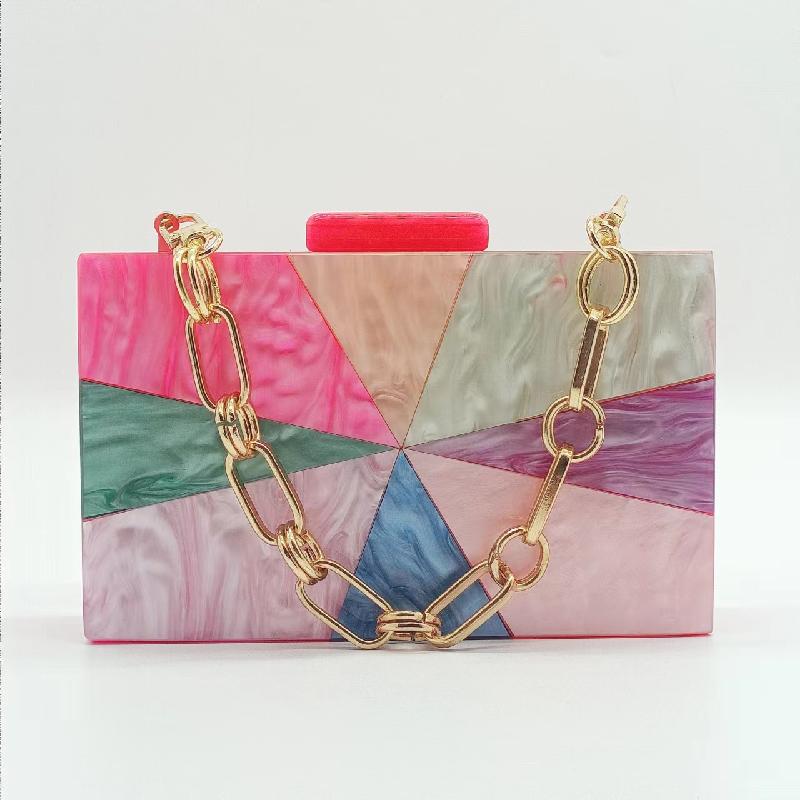 Clutch Chain Shoulder Acrylic Crossbody Vintage Patchwork Fashion Evening Bag Handbag Parties Square Bags Women Jeweled Big Mrs
