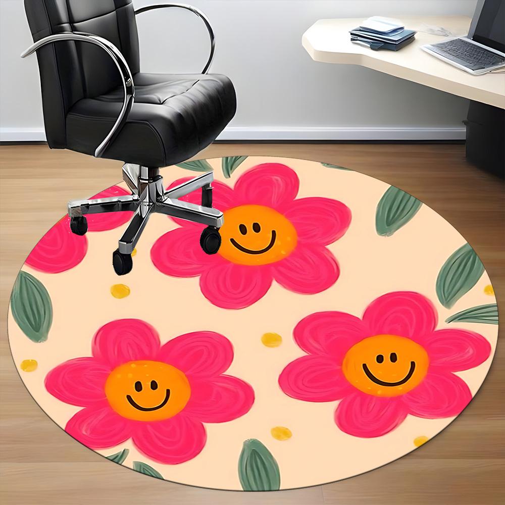 1pc Flower Smiley Office Round Rug, Non-slip, Soft and Durable Office Rug for Interior Decoration, Perfect for Office, Beautiful Decoration Yy26032407