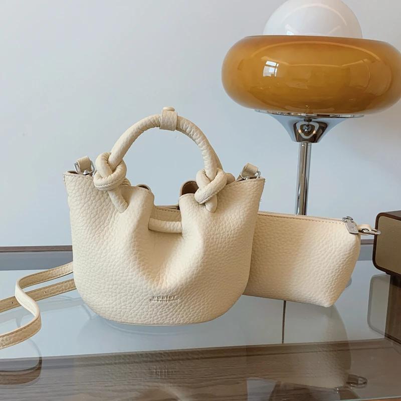 Bolso de piel suave para mujer, bolso nube plisado con cordón, bolso bandolera versátil y elegante