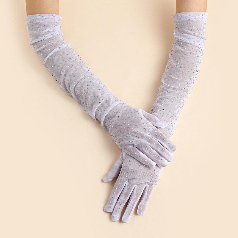 

Flash Drilling Elasticity Women Sexy Thin Hollow Lace Mesh Long Gloves Cosplay Halloween Party Nightclub Pole Dance Accessories One Size