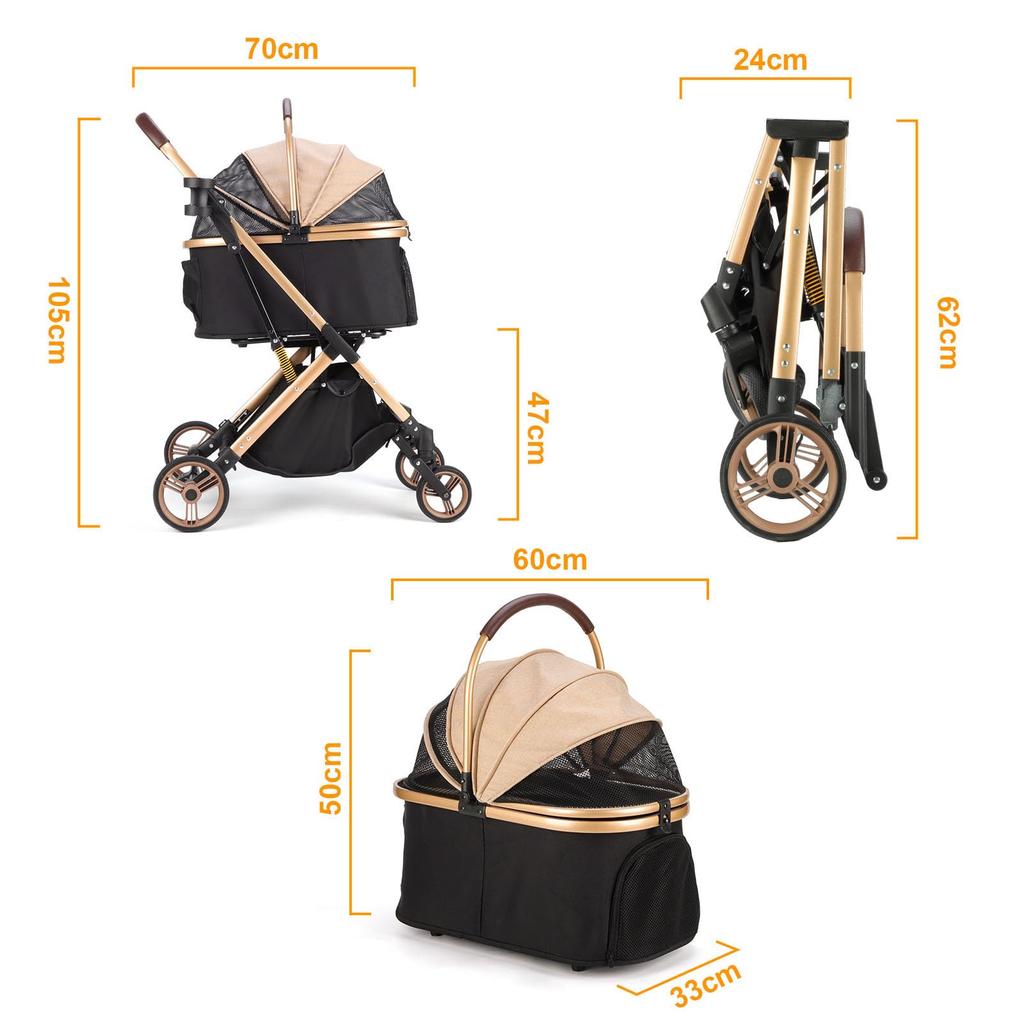 Separate Pet Dog Pet Carrier Pet Cat Load Capacity Dog Care Cart with Rotation Front Rear Wheel Aviation Aluminum Alloy Visible Prevents Dogs from