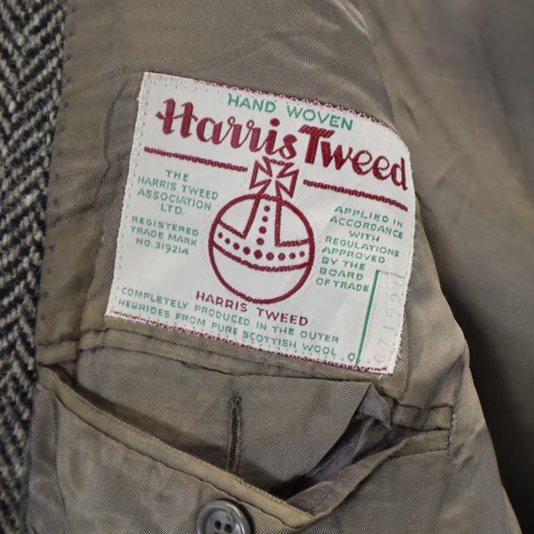 Harris Tweed 70er Vintage Fischgrätenwolle Maßjacke Grau Herren Gebraucht
