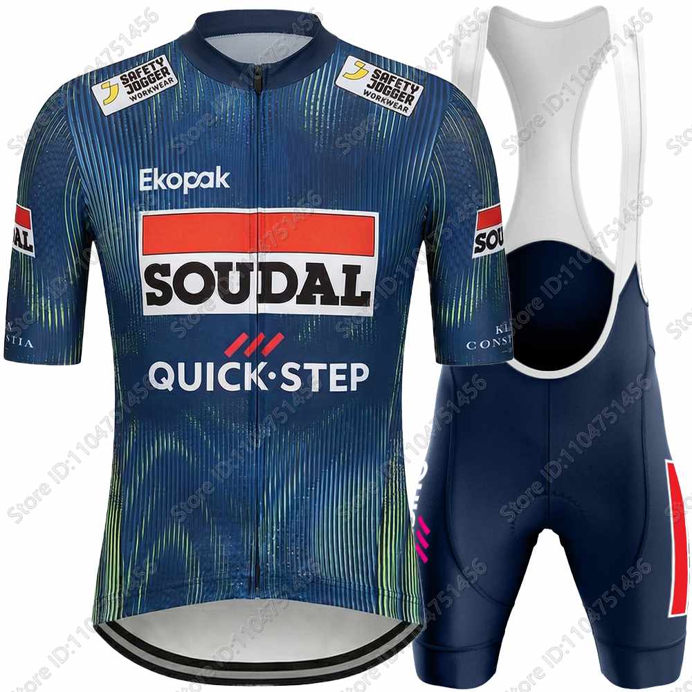 Team Soudal-Quick-Step Cycling Jersey Set Italy Tour Cycling Clothing Men Road Bike Shirt Suit Bicycle Bib Shorts MTB Wear