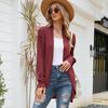 GMXIA Women's Solid Color Print Mid-length Sweater Coat Temperament Loose Knit Autumn Winter Long Sleeve V-Neck Jackets & Coats