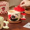 Cartoon Cat Apple Mug High Looking Ceramic Cup with Lid Souvenir for Girls Couple Home Water Cup with Lid