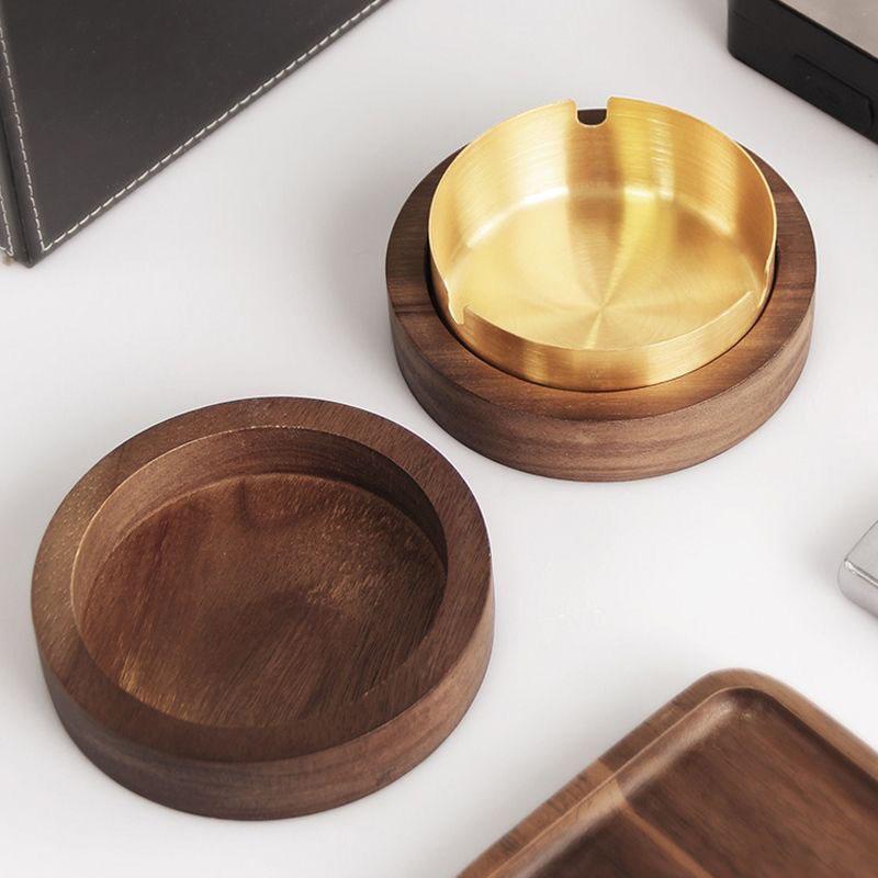 With Stainless Steel Liner Walnut Wood Ashtrays Indoor Walnut Wood With Lid Fly Ash Ashtray Ash Tray Living Room