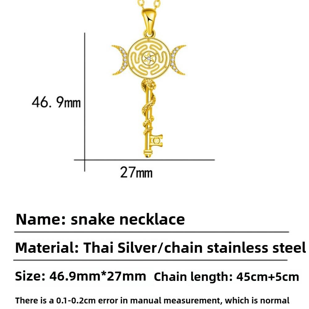 Original Hexen Hekate Rad Anhänger Halskette Thai Silber Schlange Schlüssel Dreifache Mondgöttin Kette Halsketten Wicca Magie Schmuck