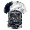 Summer Trendy Animal Cat Round Neck Short Sleeved 3D Digital Printed Men's Short Sleeved T-shirt