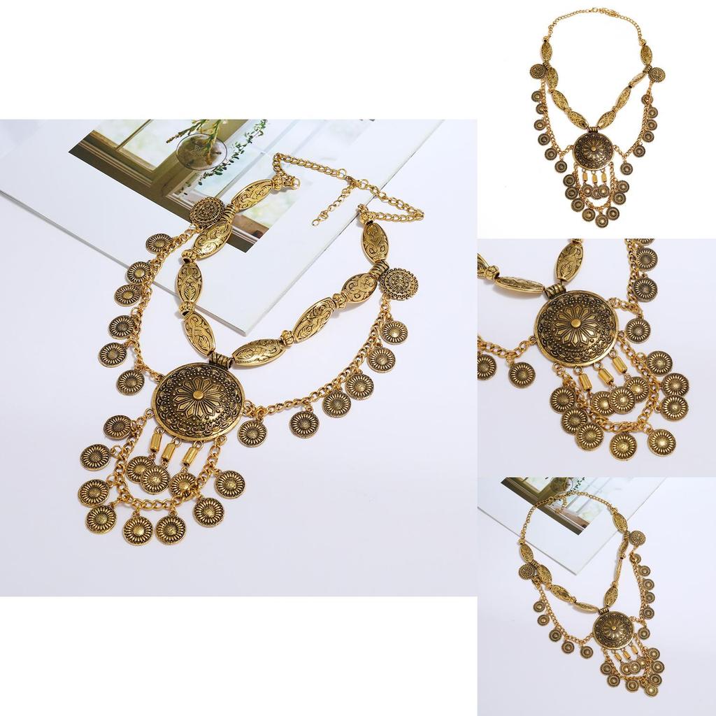 Retro Alloy Coin Necklace For Ethnic Inspired Boho Style With Geometric Pendant