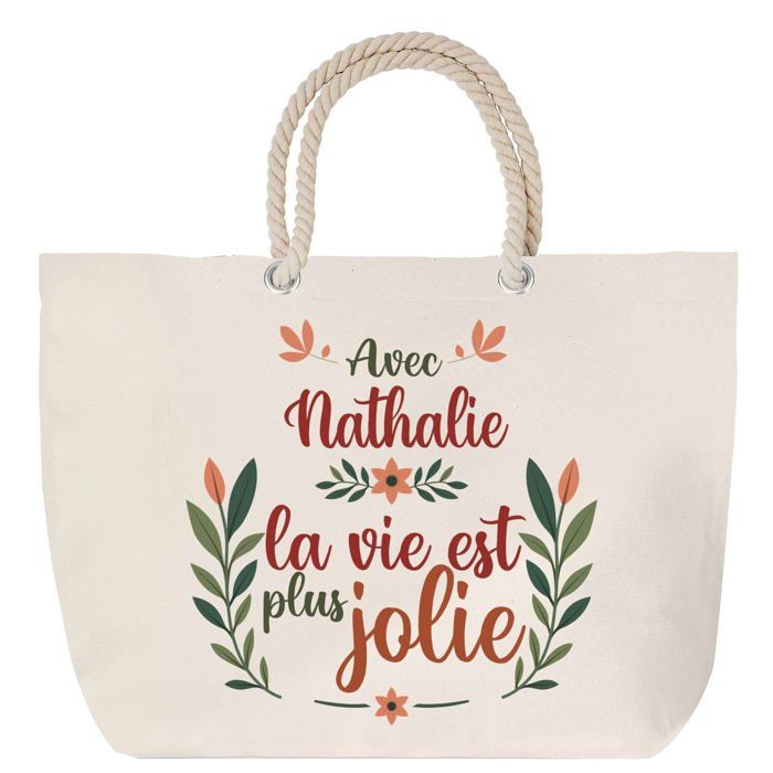 Sac de plage - PLANETEE - Nathalie la vie est plus jolie - Anse corde - Grand format - Personnalisé