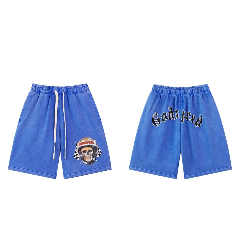 Retro American Tide Hip Hop Washed Terry Shorts