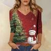 3/4 Sleeve Shirts For Women Print Christmas Tees Blouses Casual Plus Size Basic Tops Pullover