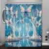 Fantasy Butterfly Tree Pattern Digital Print Shower Curtain, Bathroom Home Decor with Free Hooks, Four Seasons Woven