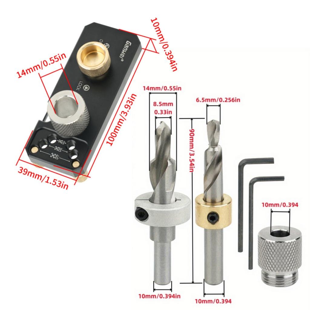 Aluminiumprofil-Schienenbohrführung mit Schiebern und M10 Senk-Stufenbohrer, Vertikaler Locher für 20#30#40# Aluminiumprofile