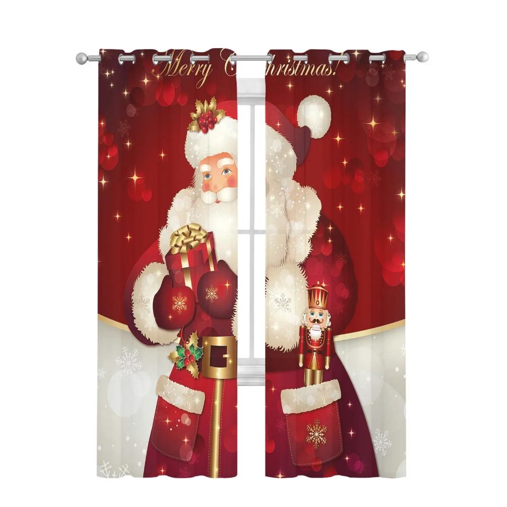 Merry Christmas Santa Claus Red Chiffon Sheer Curtains for Living Room Bedroom Decoration Window Voiles Tulle Curtain Drapes