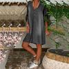 Women's Summer Casual V Neck Denim Long Party Dresses Short Sleeve Swing Dress