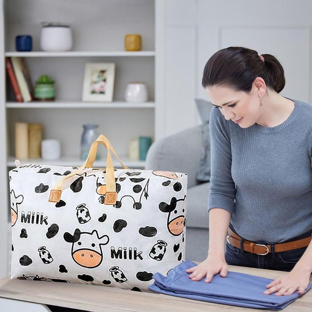 Folding Clothes Storage Organiser Cow Pattern Quilt Storage Bag Travel Compression Bag  Home