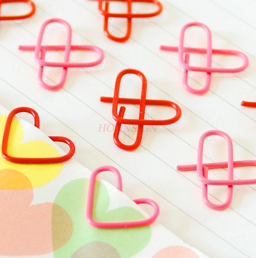 100pcs Pink colored peach heart bookmark DIY handmade heart-shaped paper clip paperclip information buckle