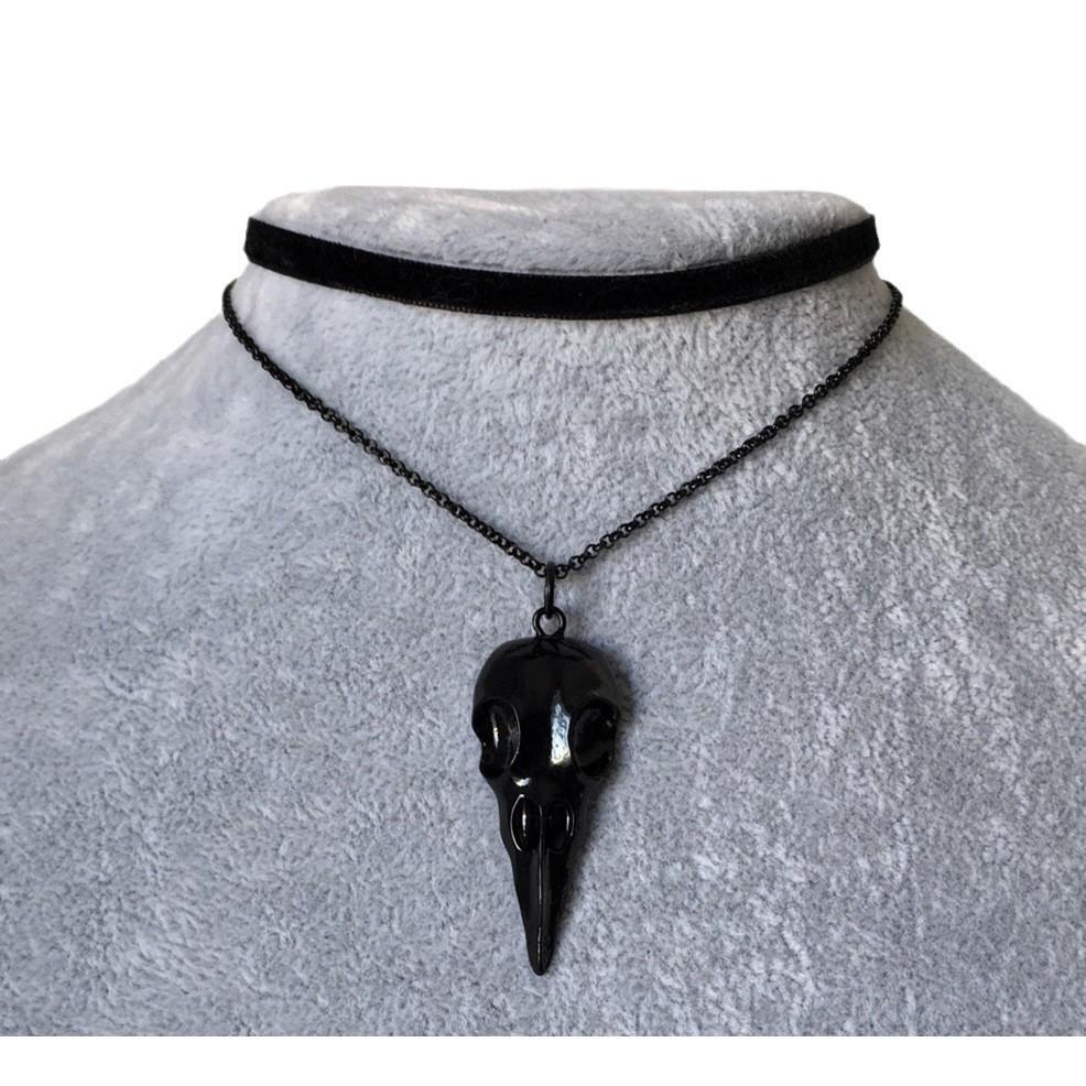 Gothic Black Rose Moon Raven Necklace With Geometric Pendant For Women