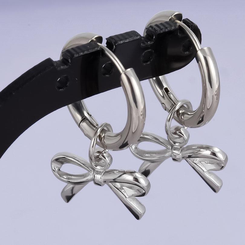 1 Paar Silberfarbene Liebesherz Schleifenknoten Charms Ohrringe Edelstahl Creolen Ohrringe Für Damen Herren Accessoires Sonnenblumen Schmuck