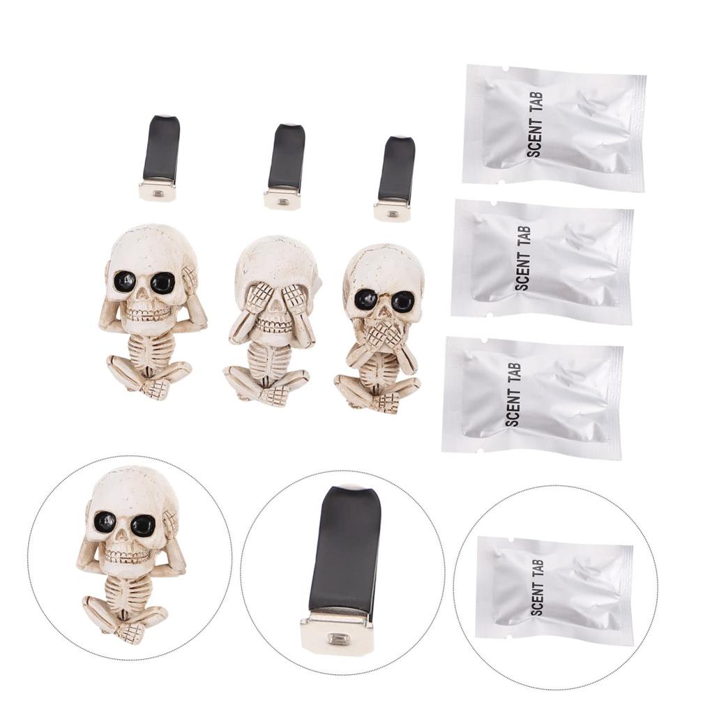 LIFKOME 3pcs Skull Ghost Head Decoration Car Clip Car Aroma Decoration Glitter Accessories