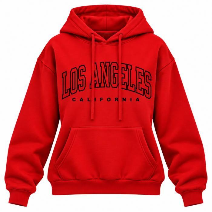Sweat à Capuche Femme Rouge - Logo Los Angeles - Rouge