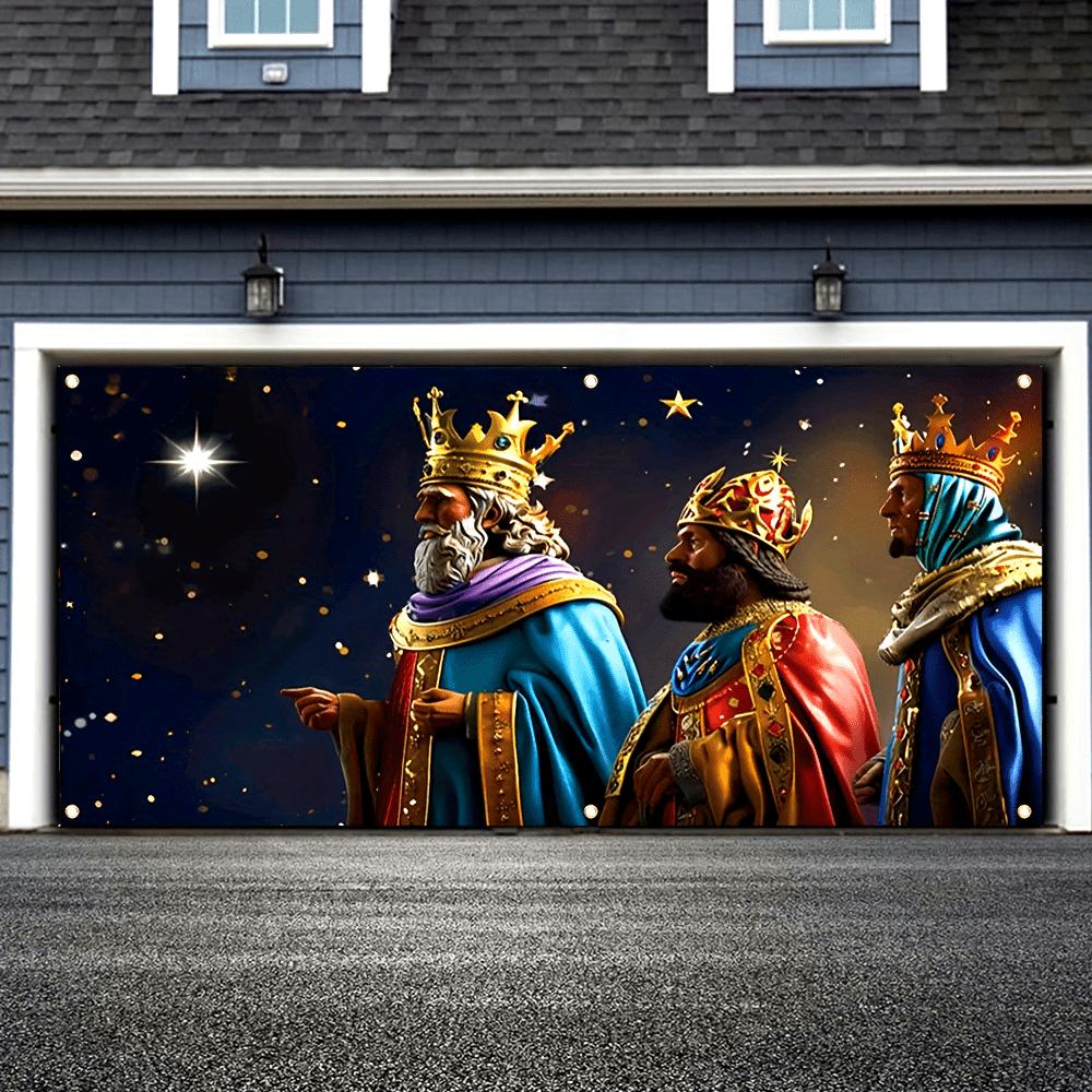 Weihnachts Garagenbanner - Krippenszene mit Stern und Heiligen Drei Königen Geeignet für Außen- und Innendekoration