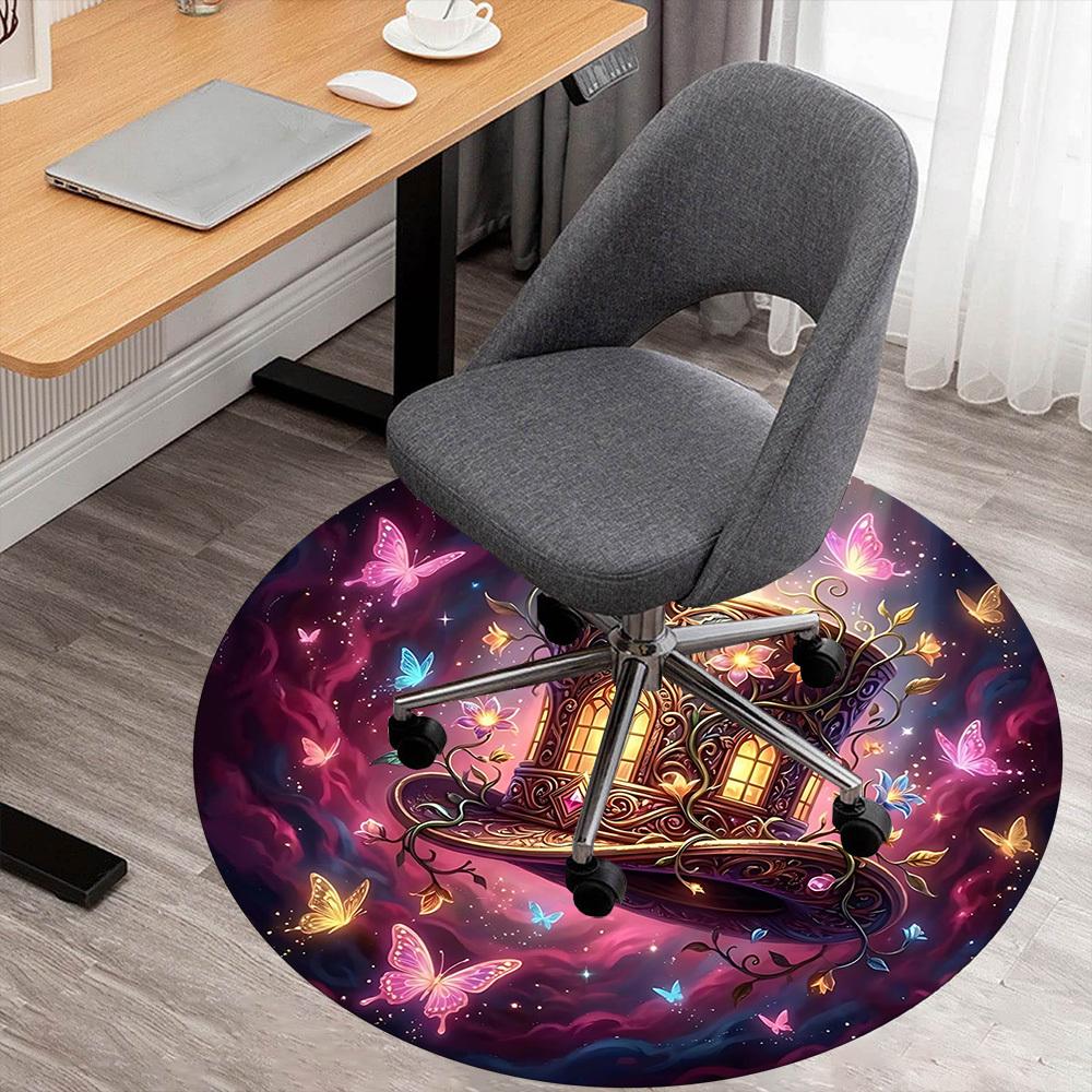 1pc Fantasy Hat Round Chair mat office Area Rug - Non-Slip, Floor Mat for Office, Bedroom, and Indoor Decor p127124