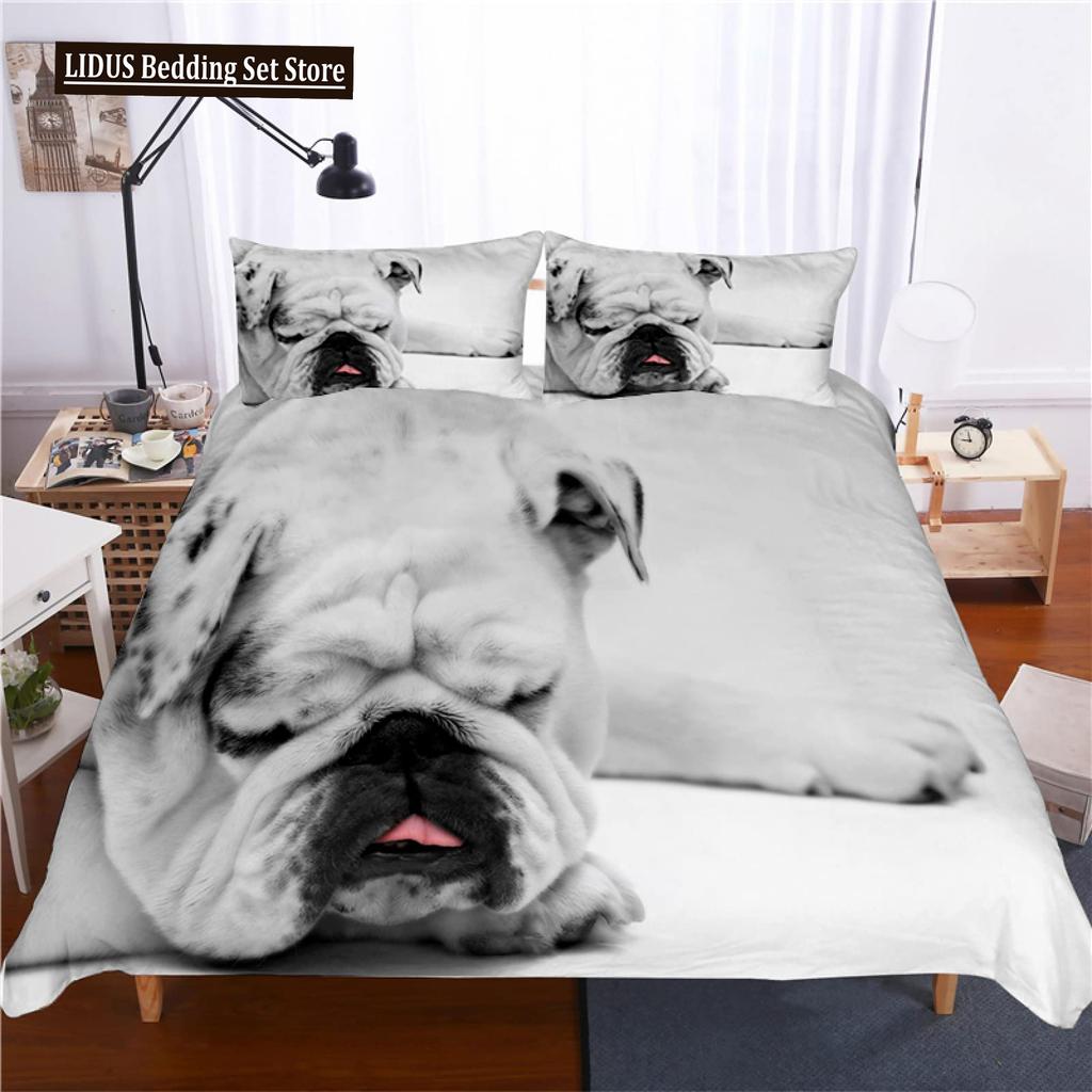 English Bulldog Duvet Cover Puppy Resting On A Sofa Funny Animal Photography Canine Decorative Seal Brown White Brown For Adults