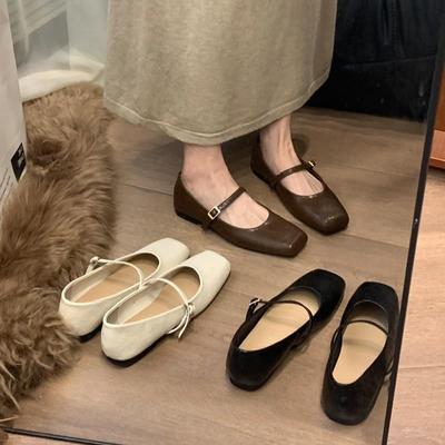 French British Style Small Leather Shoes Women's Spring and Autumn Casual Retro Square Head Mary Jane Single Shoes Women