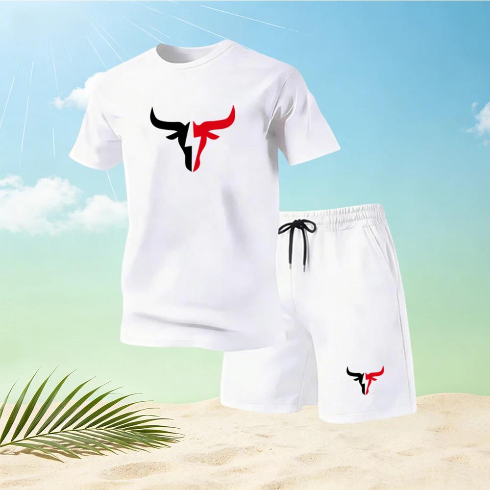 2026 Summer Men's Quick Drying Short Sleeved T-shirt and Shorts Set Urban Street Fashion Running Sports Two Piece Set Hot Sale