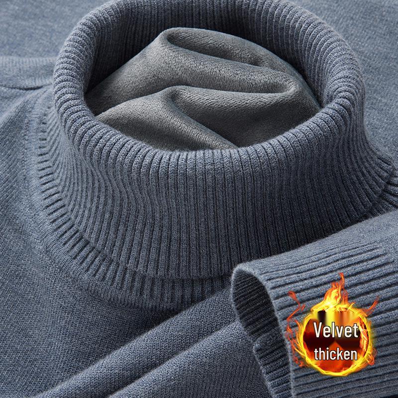 

Men s Winter High Collar Knit Sweater - Warm Pure Color, Velvet Lined, Thickened Long Sleeve Base Layer 2XL синій