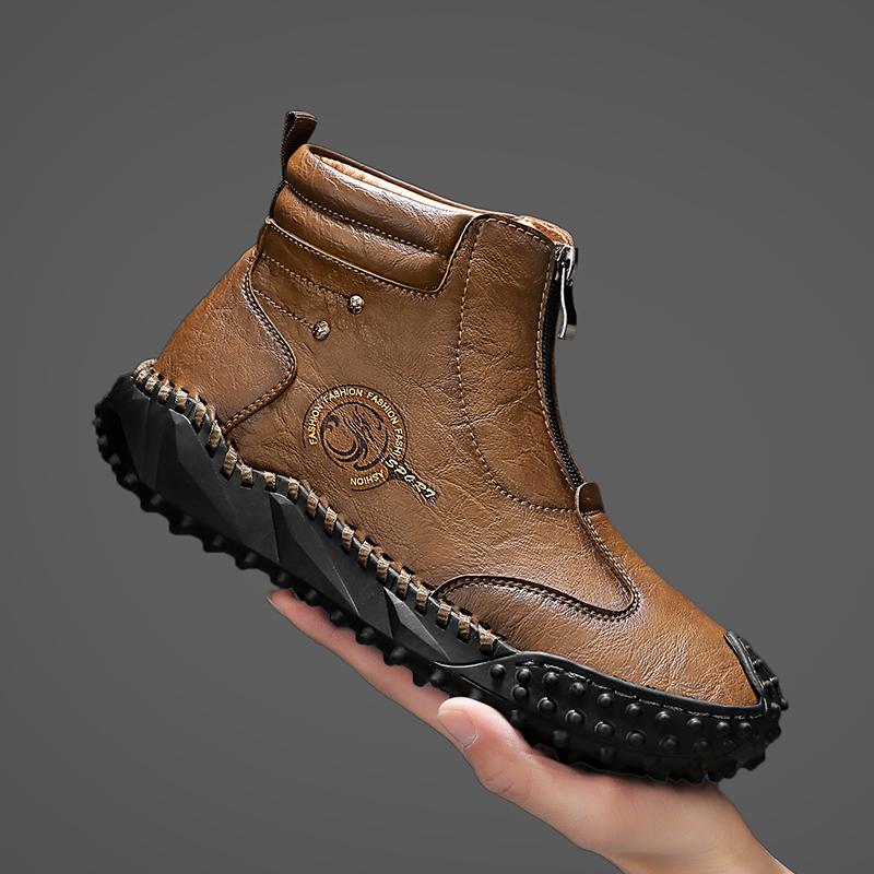 Fashion Outdoor Casual Leather Men's Boots Non-slip Hiking Climbing Boots Retro Style Comfortable Man Ankle Botas Leisure Walk Footwear